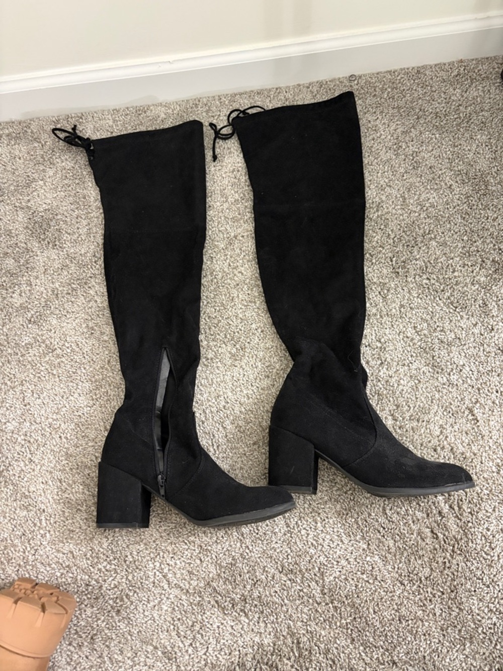 Black Over-the-Knee Block Heel Boots